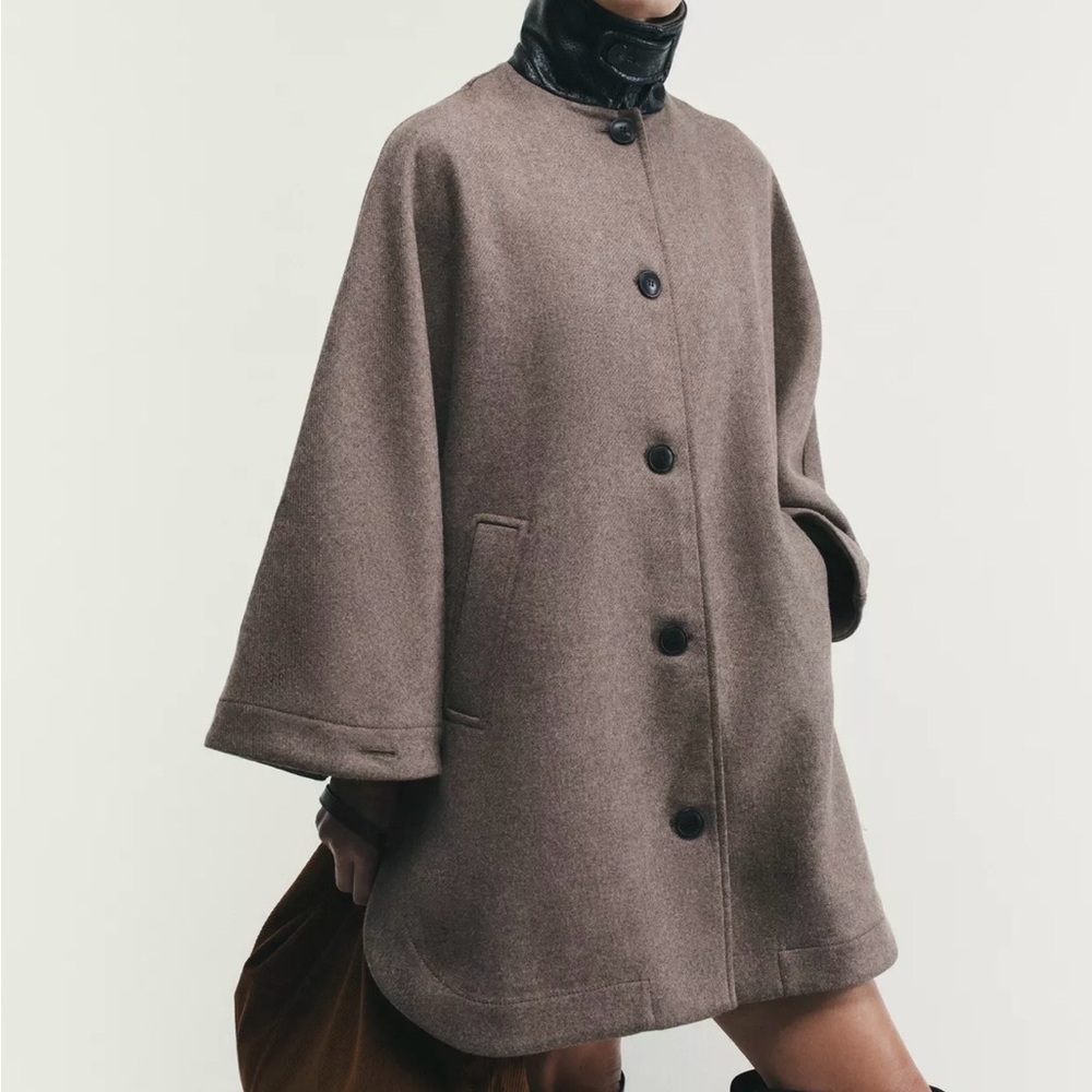 NWT Zara Contrast Collar Wool blend Cape - Picture 2 of 5